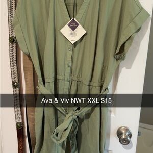 Ava & Viv Olive Button-Down Dress XXL